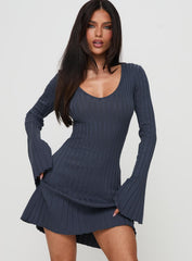 Liberte Ribbed Long Sleeve Mini Dress Charcoal