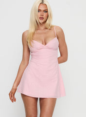 Dearly Embroidered Mini Dress Pink