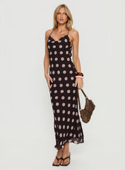 Andreana Low Back Maxi Dress Burgundy Polka Dot
