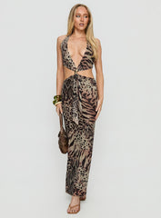 Karlita Halter Cut Out Maxi Dress Leopard