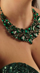 Sophistication Emerald Green Multi Stone Evening Necklace & Earrings Set