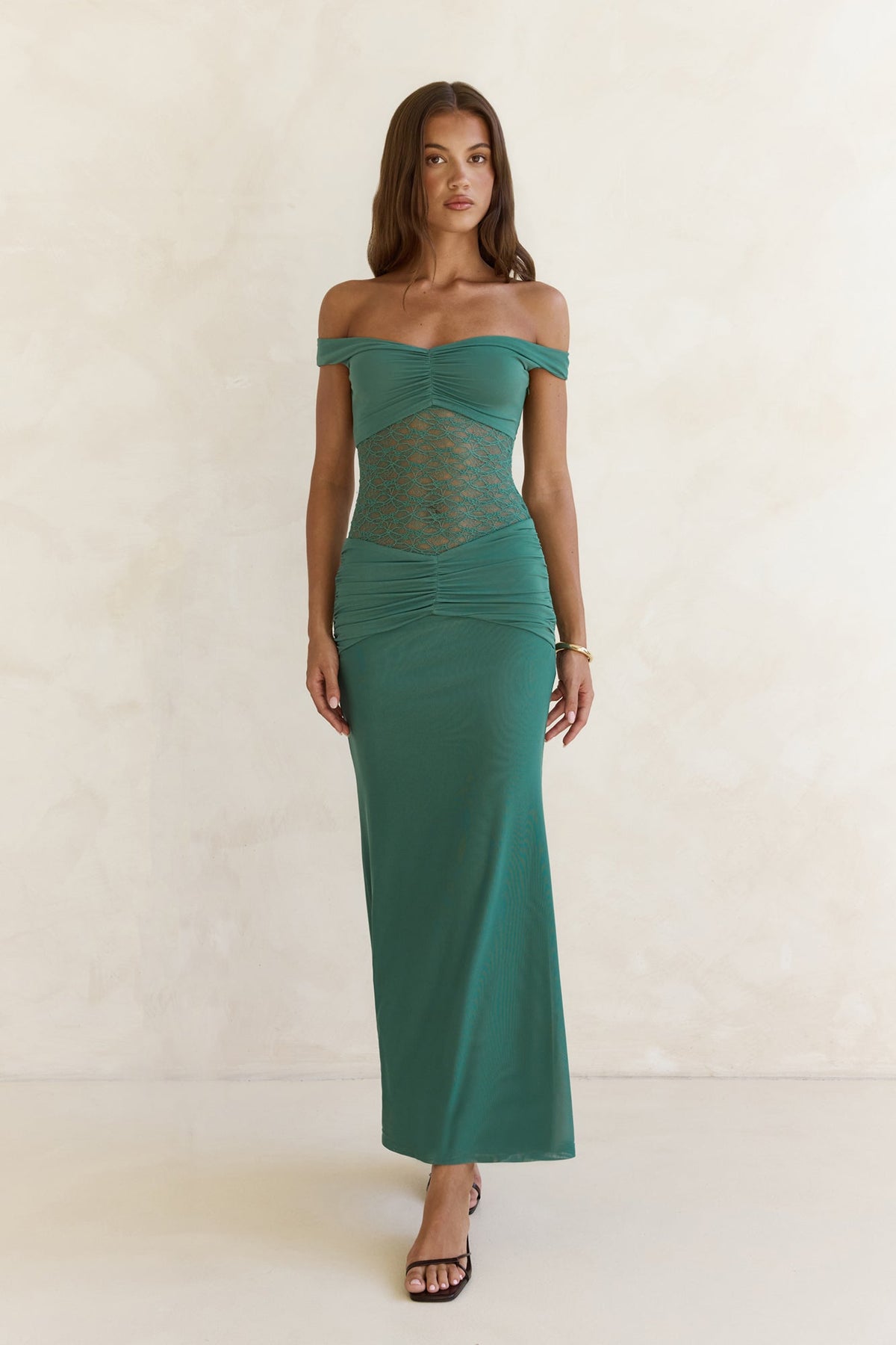 Always Dreaming Lace Off Shoulder Maxi Dress Teal
