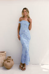 Day After Day Off Shoulder Maxi Dress Blue