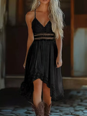 Asymmetrical Hem Lace V-Neck Cami Dress