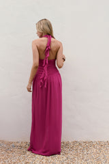 Sea Glass Nights Halter Maxi Dress Fuchsia