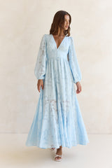 Time Floats By Long Sleeve Maxi Dress Blue