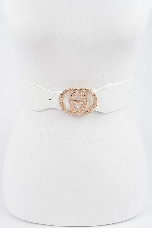 Rhinestone White Elastic Belt
