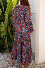 Floral Print Flounce Sleeve Dress