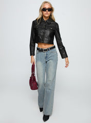 Chosen Ones Cropped Faux Leather Jacket Black