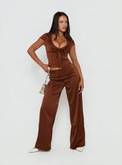 Aubrette Satin Tie Pants Chocolate