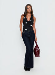 Cleona Plunge Neck Bodysuit Black Polka