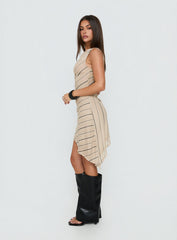 Jamyma Asymmetrical Mini Dress Beige Stripe