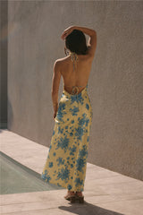 Sunset Skies Halter Maxi Dress Yellow