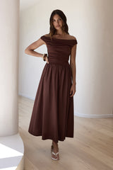 Days Of The Sun Off Shoulder Maxi Dress Chocolate
