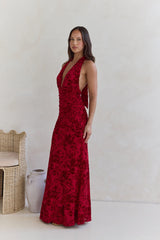 Dewy Whisper Halter Maxi Dress Wine