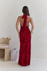 Dewy Whisper Halter Maxi Dress Wine