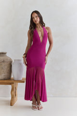 No Reason Mesh Halter Maxi Dress Plum