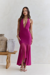 No Reason Mesh Halter Maxi Dress Plum
