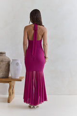 No Reason Mesh Halter Maxi Dress Plum