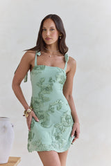 Spinning Skies Mesh Mini Dress Sage