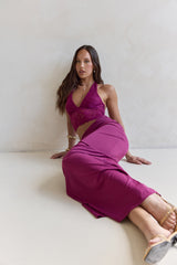 Best Believe Lace Halter Maxi Dress Plum