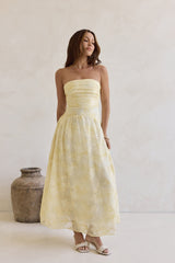 Cloud Kissed Paths Strapless Maxi Dress Yellow