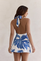 Under The Palms Halter Mini Dress Blue