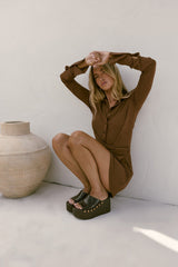 Kalea Button Up Mini Dress Mocha
