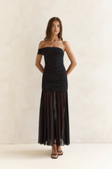 Serene Twilights One Shoulder Mesh Maxi Dress Black