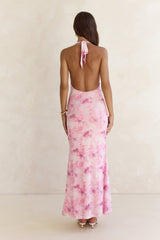 Blooming Loves Mesh Halter Maxi Dress Pink