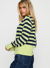 Best Time Knit Cardigan Green Stripe