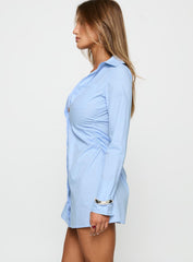 Cesarina Ruched Shirt Mini Dress Blue