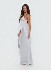 Devotedness Satin Corset Maxi Dress Silver
