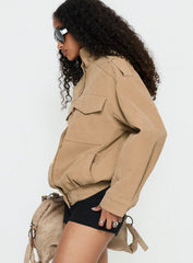 Double Life Funnel Neck Cargo Jacket Beige