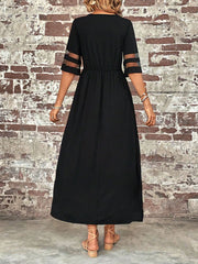 Plus Size Mesh Sleeve Round Neck Dress with Pockets
