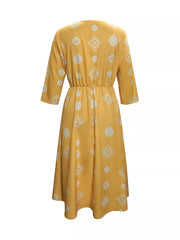 Notched 3/4 Sleeve Midi Dress
