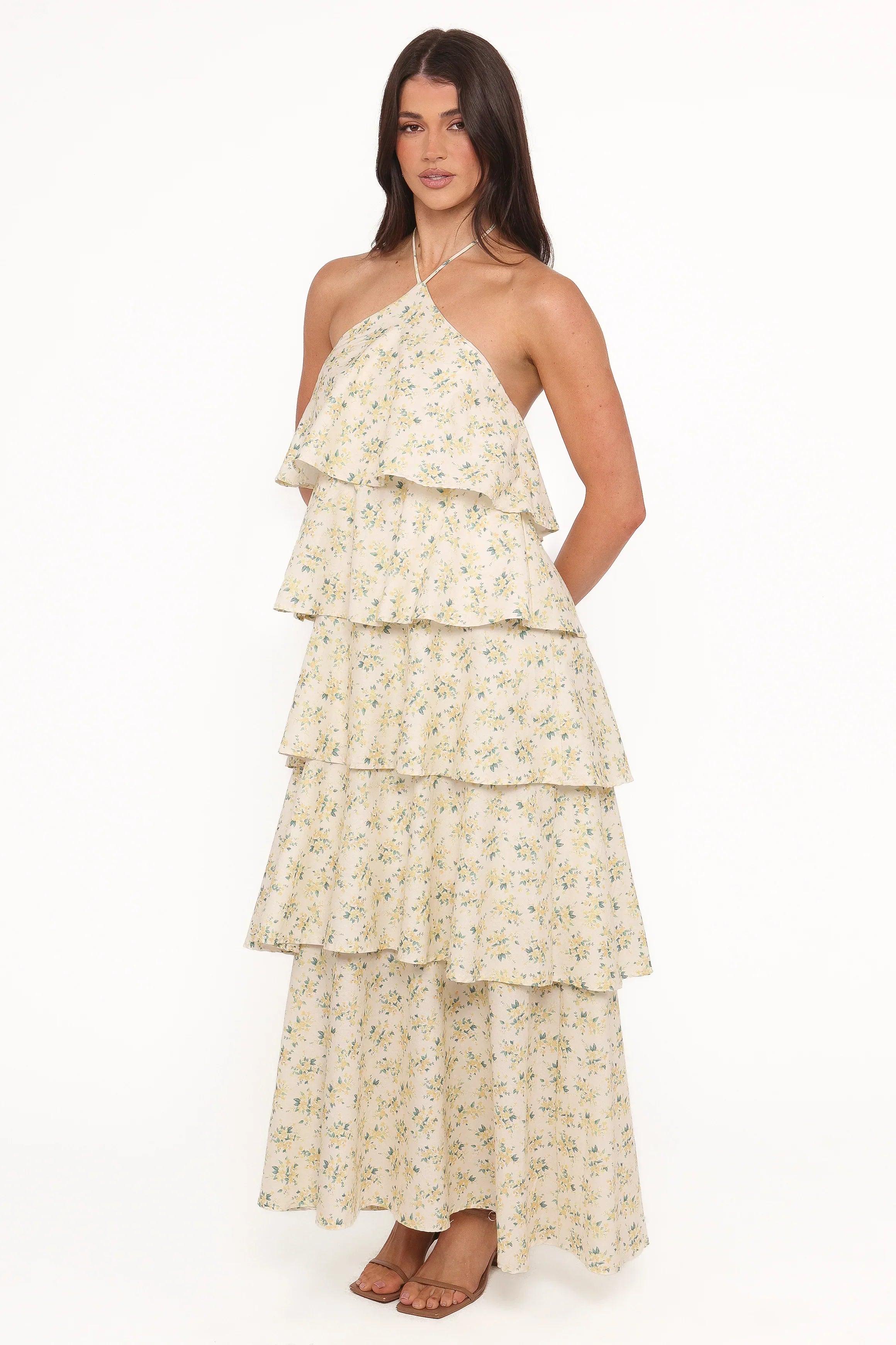 Darlia Halterneck Maxi Dress - Yellow Floral