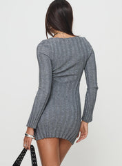 Rich Girl Long Sleeve Knit Mini Dress Grey Marle