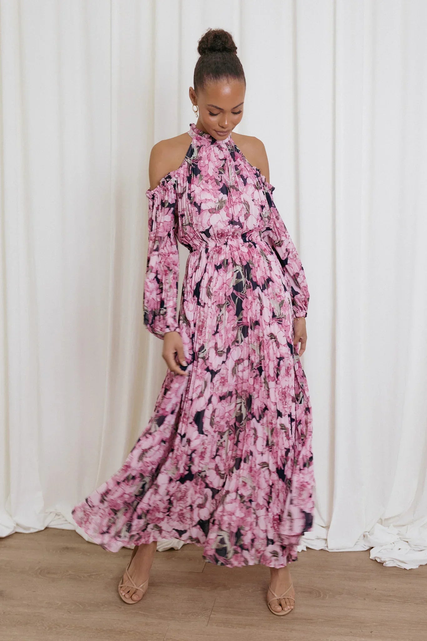 Hilary Pleated Maxi Dress - Pink Floral