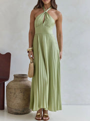 Halter Neck Pleated A-Line Dress