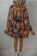 Floral Print Tie Neck Mini Dress