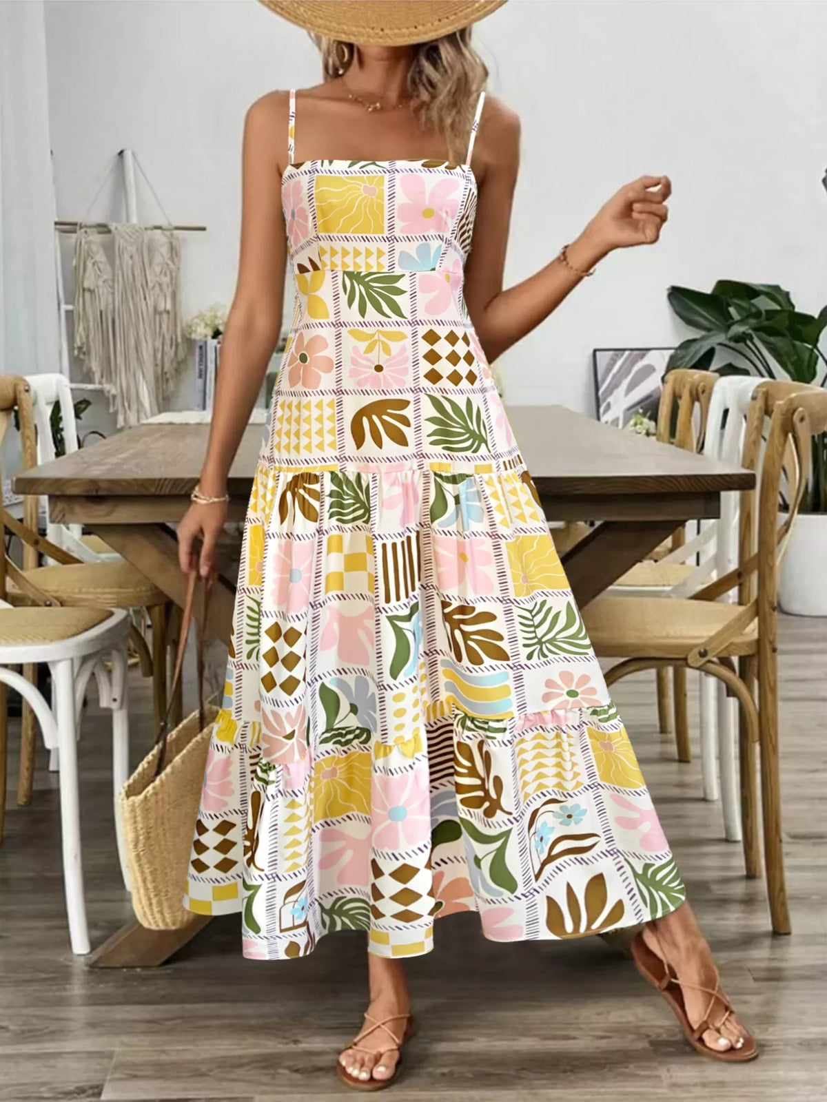 Printed Cutout Back Cami Dress