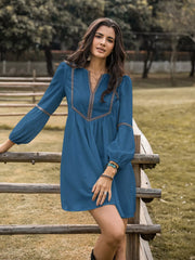 Notched Balloon Sleeve Mini Dress