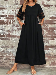 Plus Size Mesh Sleeve Round Neck Dress with Pockets