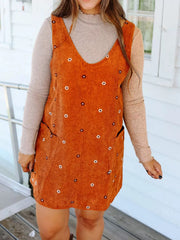Floral Corduroy Overall Dress