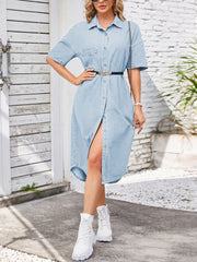 Casual Button-Down Half Sleeve Denim Dress