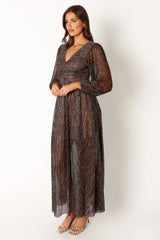 Lustre Long Sleeve Midi Dress - Bronze