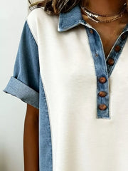 Denim Patchwork Button Front Mini Dress