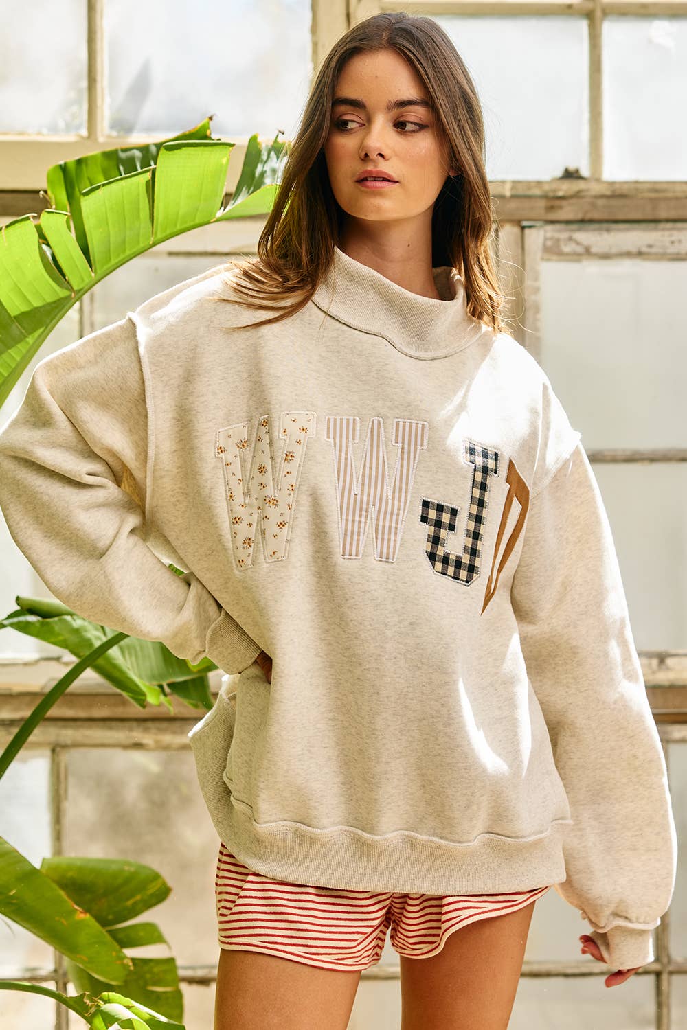 WWJD PATCHWORK NEUTRAL MOCKNECK