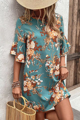 Floral Print Flounce Sleeve Casual Dress